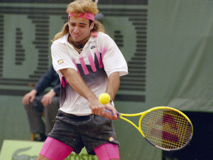 Tennis star Andre Agassi is seen in action, 1990.  (AP Photo)