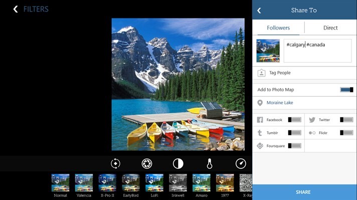 schermata filtri e ritaglio per instagram su pc