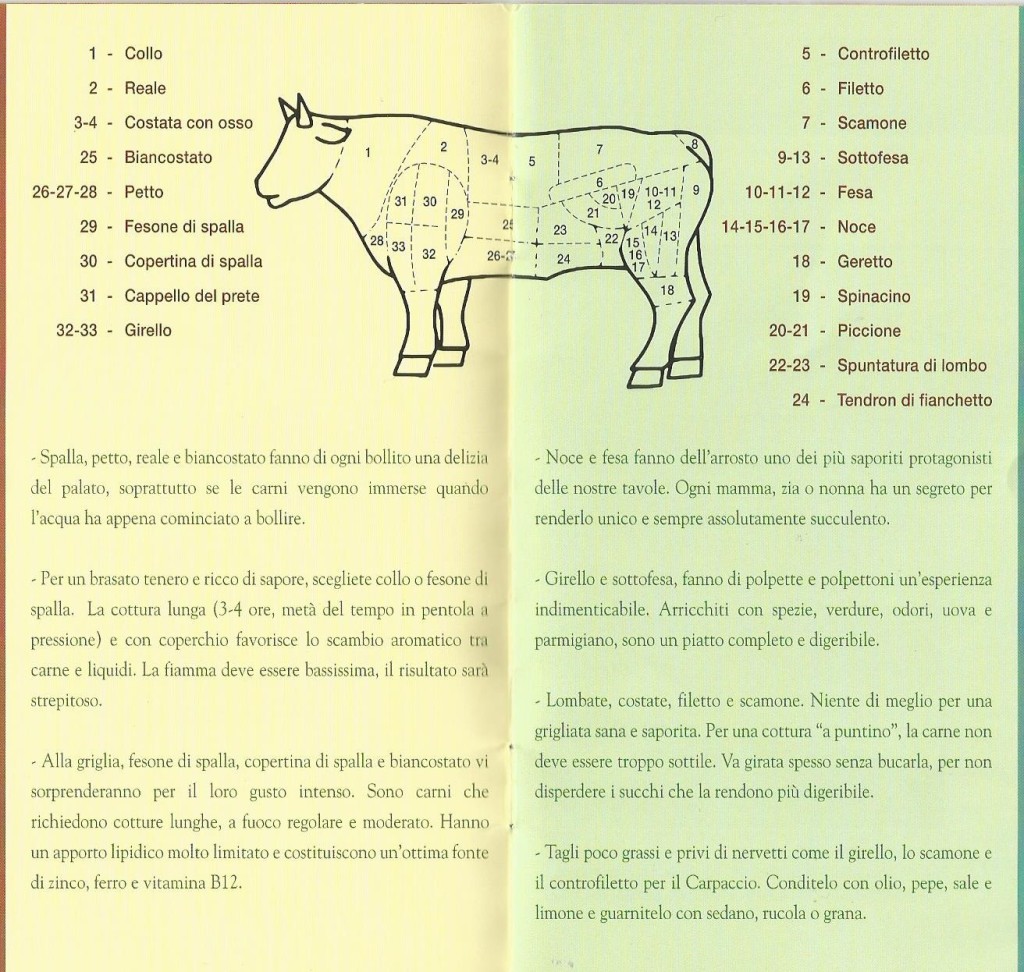 tagli carne bovina con indicazioni delle ricette a cui abbinare ogni parte 