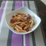 PENNE MELENZANE PANCETTA E POMODORINI